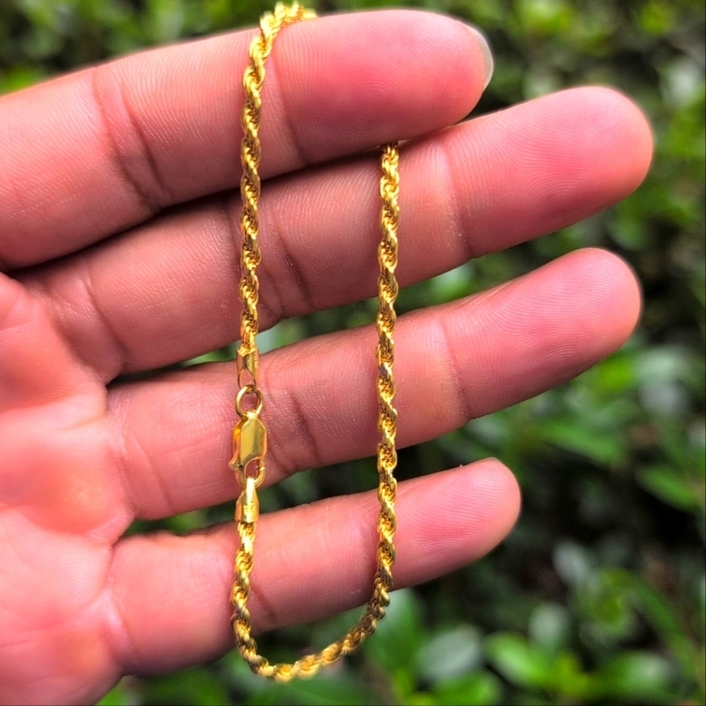 Gold Finish 925 Sterling Silver Rope Bracelet 2.2mm 